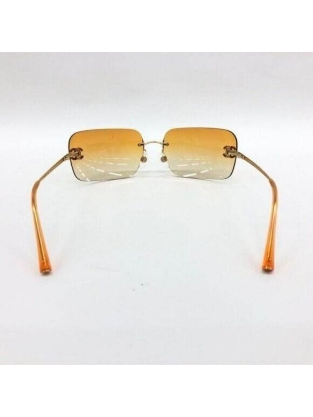 Chanel Vintage Sunglasses Rhinestone CC Logo Rimless Gradient Gold Orange - Picture 6 of 10